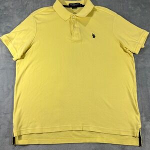 US Polo Assn Luxury Feel Mens Yellow Short Sleeve Polo Shirt Large Navy Pony